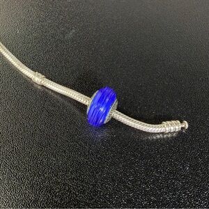 Retired Pandora Blue Ribbon Murano Glass Charm